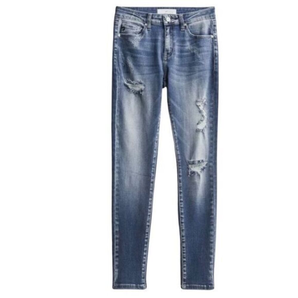 KanCan Women's Annalise Mid Rise Distressed Skinny Jeans Blue Size 30